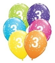 Picture of Qualatex 11" 6 Count Print Retail Pack Number Age Balloons - 3 (6/Bag Assorted)
