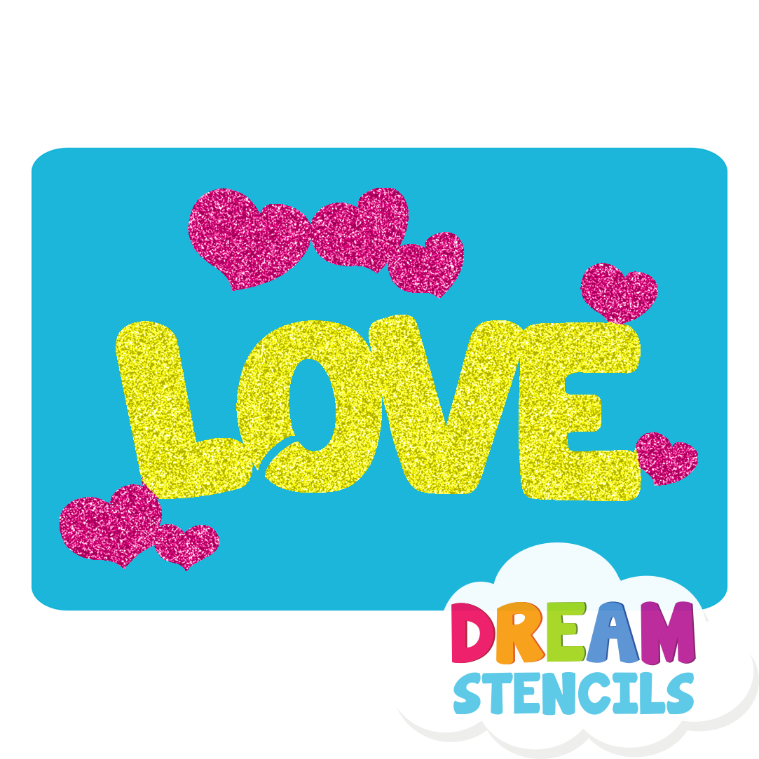 Picture of Love Word with Hearts Glitter Tattoo Stencil - HP-114 (5pc pack)