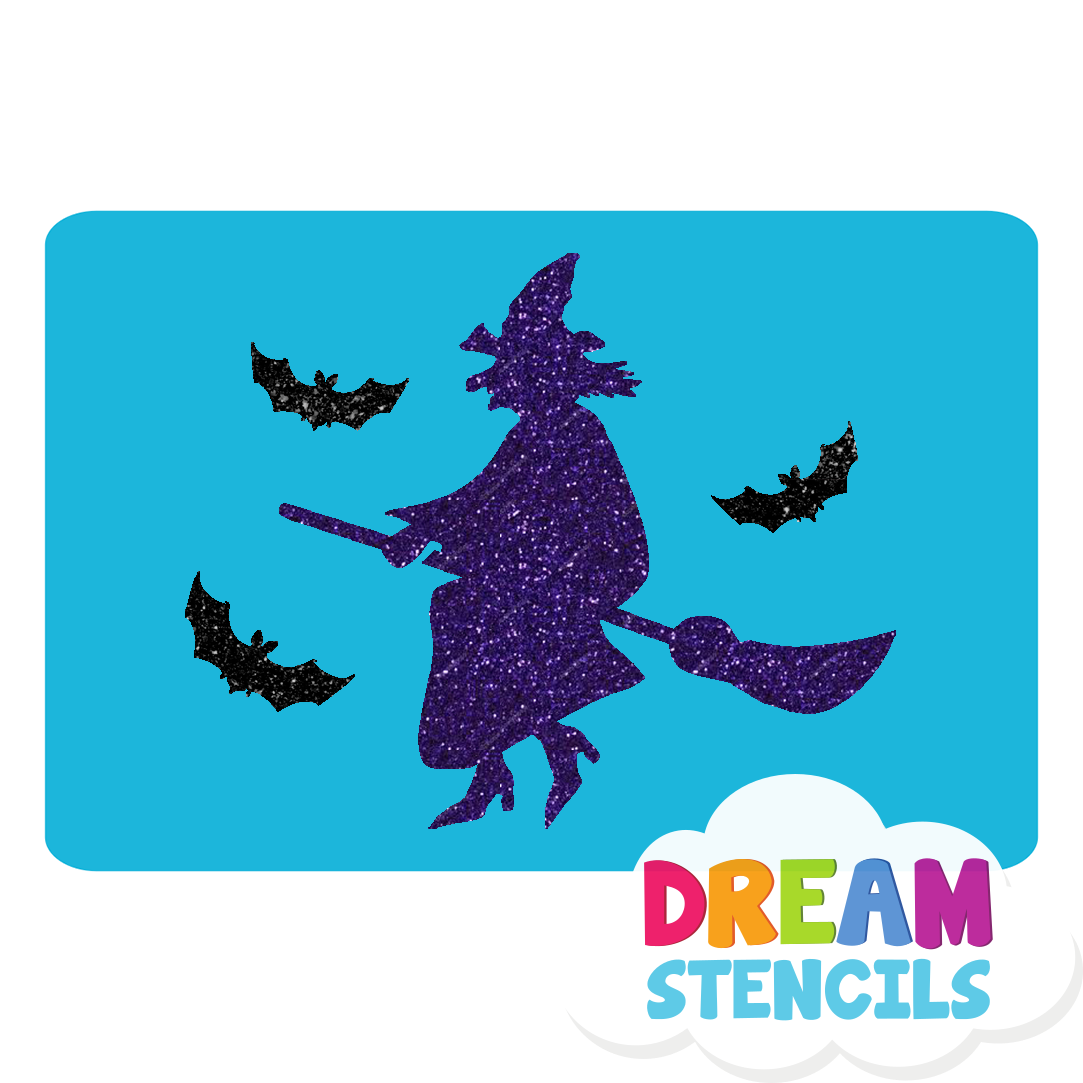 Picture of Witch With Bats Glitter Tattoo Stencil - HP-191 (5pc pack)