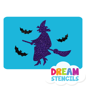 Picture of Witch With Bats Glitter Tattoo Stencil - HP-191 (5pc pack)