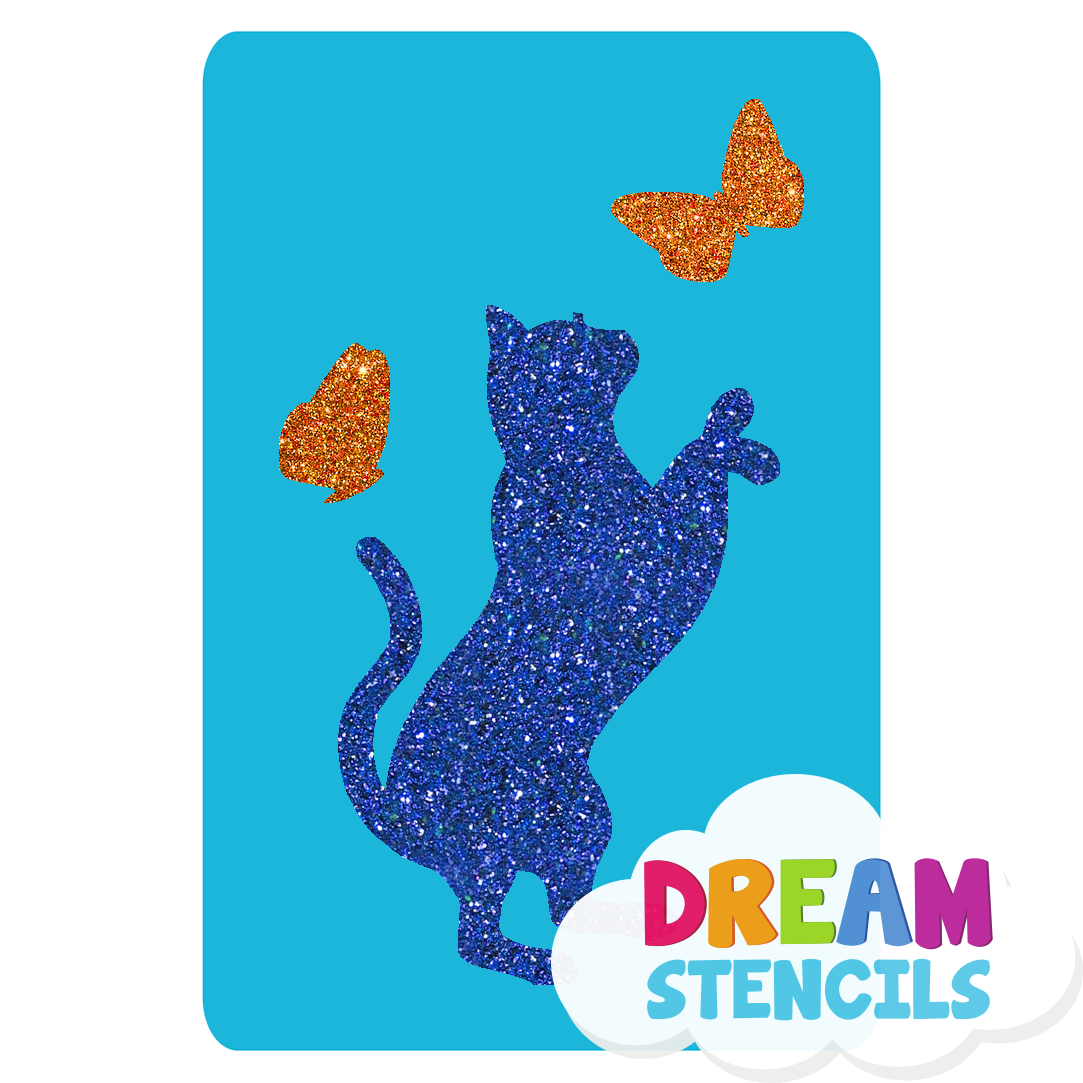 Picture of Standing Cat With Butterflies Glitter Tattoo Stencil - HP-198 (5pc pack)