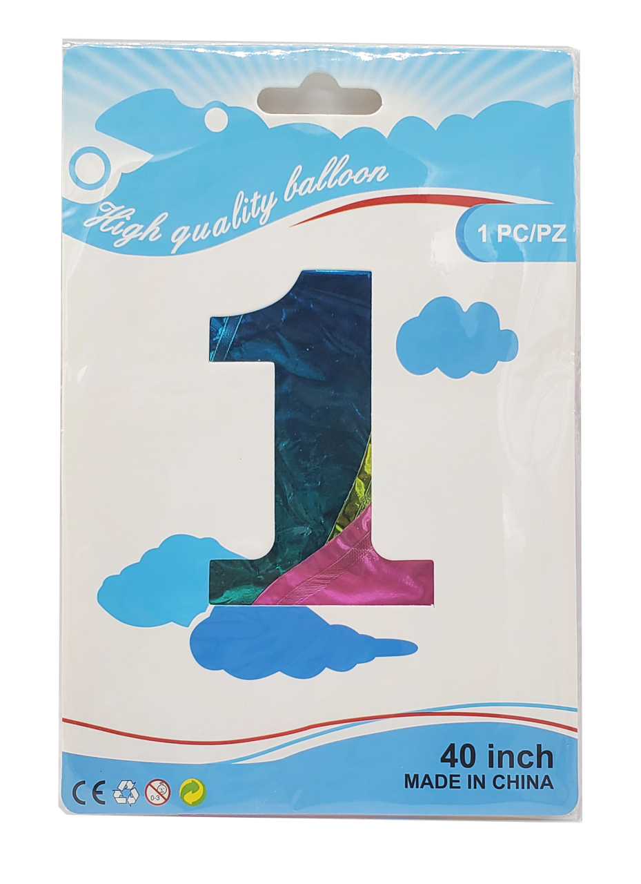 Picture of 40'' Foil Balloon Shape Number 1 - Bright Rainbow (1pc)
