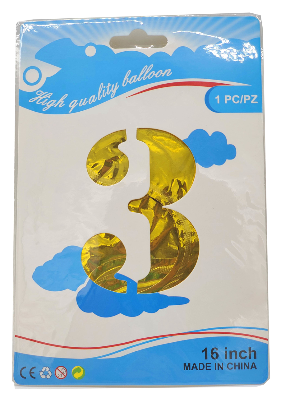 Picture of 16" Foil Balloon - Gold Number - 3 (1pc)