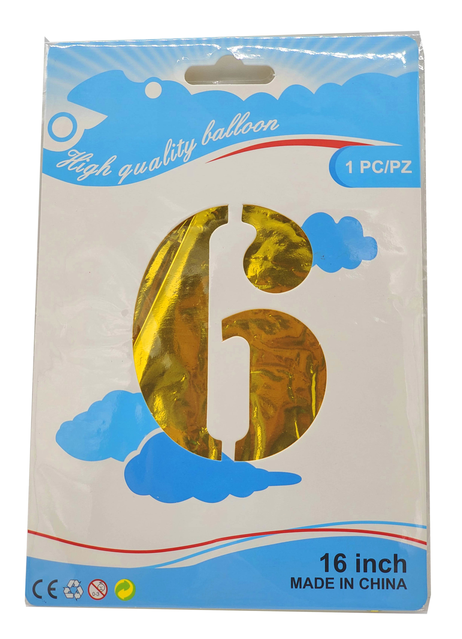Picture of 16" Foil Balloon - Gold Number - 6 (1pc)