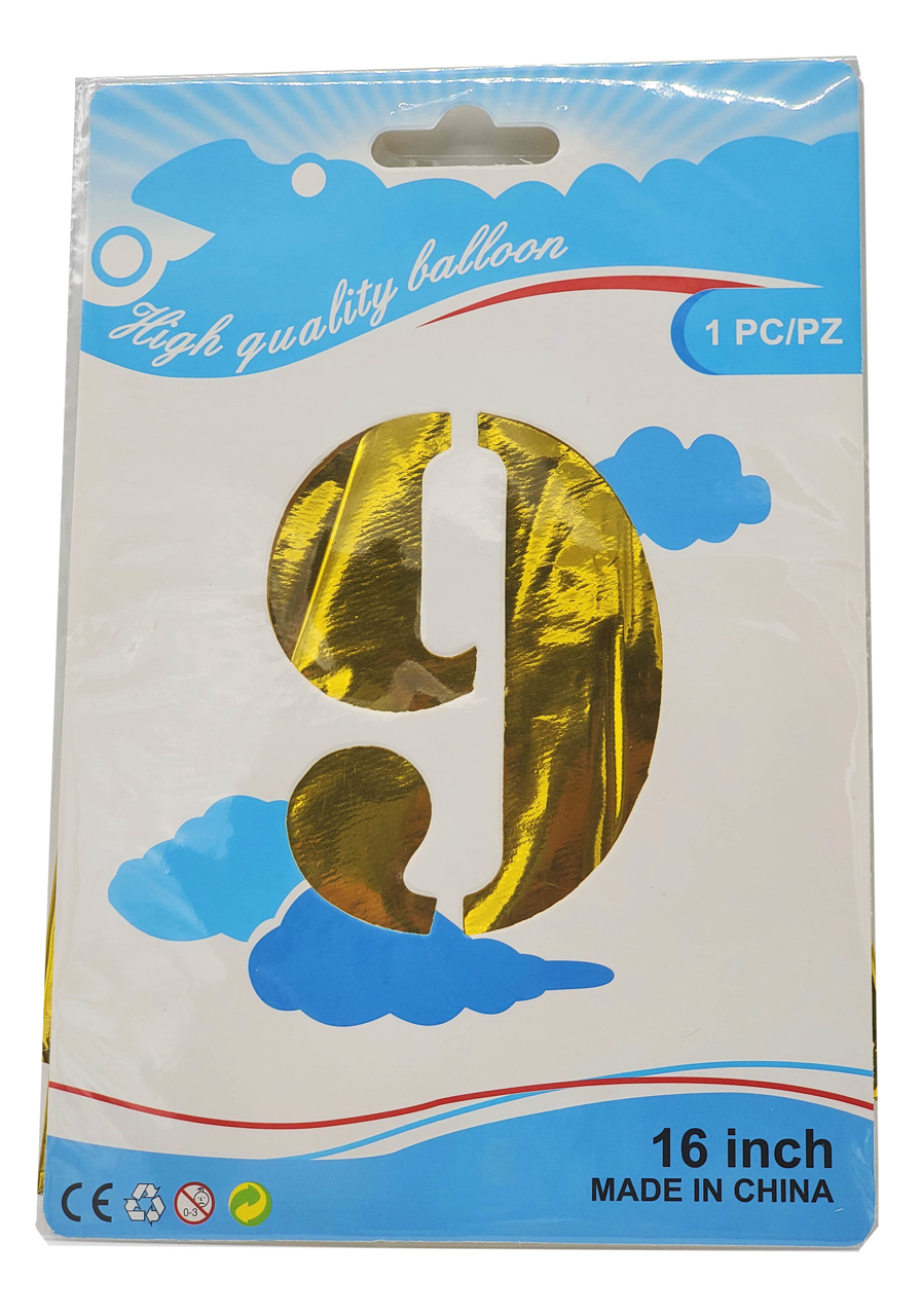 Picture of 16" Foil Balloon - Gold Number - 9 (1pc)