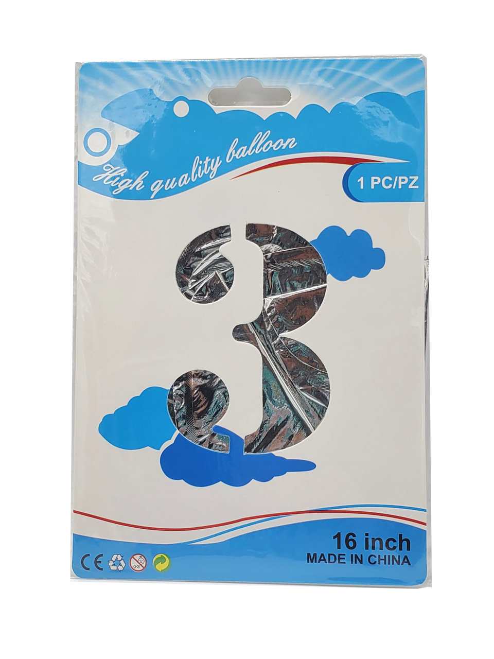 Picture of 16" Foil Balloon - Silver Number - 3 (1pc)