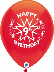 Picture of 12 Inch Funsational Balloons - Happy 9th Birthday (8/Bag Assorted )