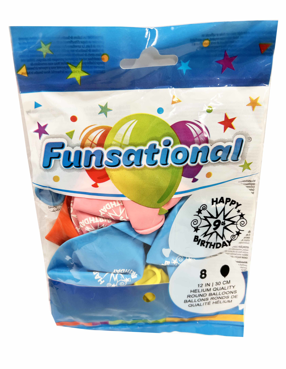 Picture of 12 Inch Funsational Balloons - Happy 9th Birthday (8/Bag Assorted )