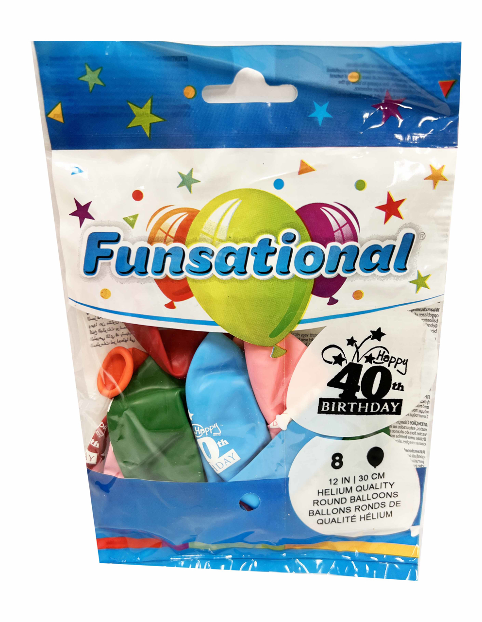 Picture of 12 Inch Funsational Balloons - Happy 40th Birthday (8/Bag)