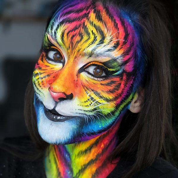 Rainbow tiger face painting